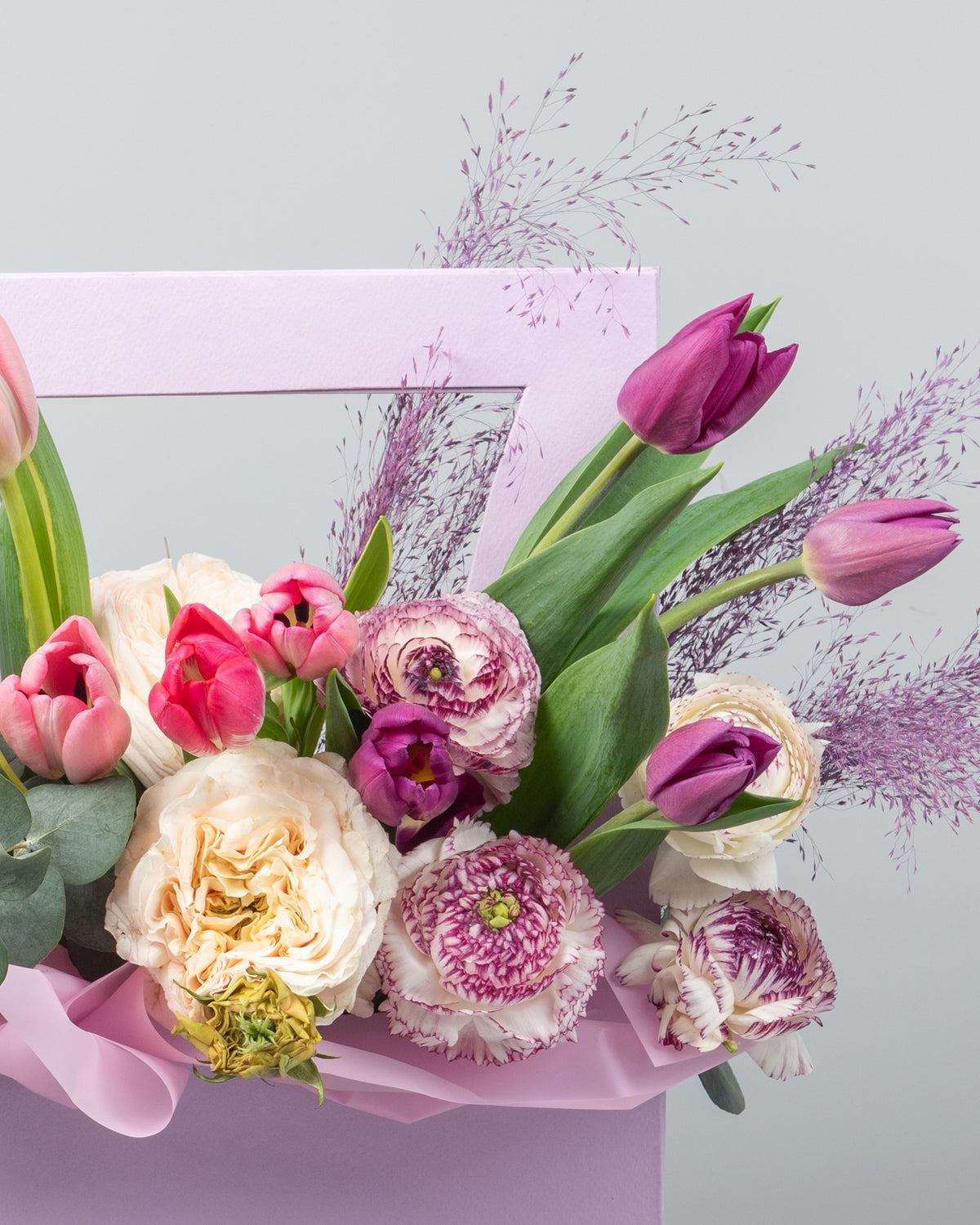 Tulips Bloom Handbag Arrangement - Purple Tulips with Mixed Flowers