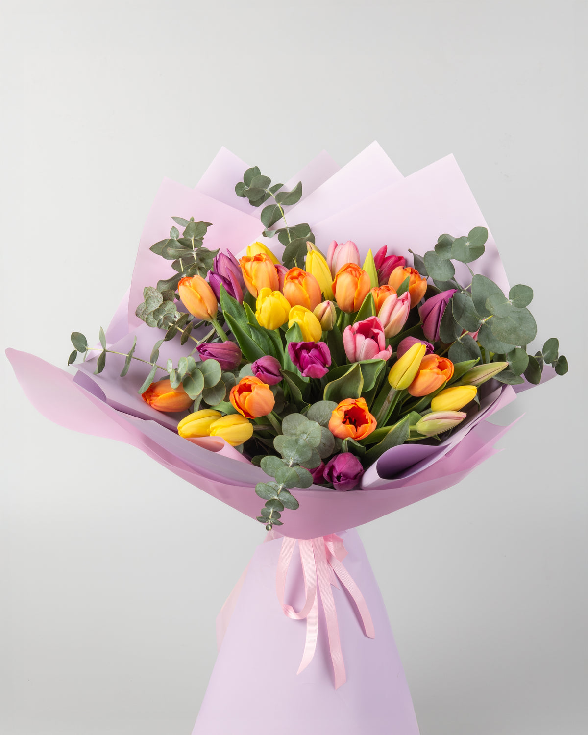 Vibrant Tulip Bloom Bouquet - 30 Colorful Tulips