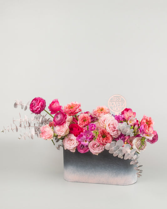 Blush Bloom Artistry in Elegant Pot - 10 Roses with Mixed Flowers
